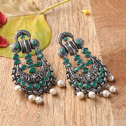 Heritage Bloom pearl stud earrings (Green)