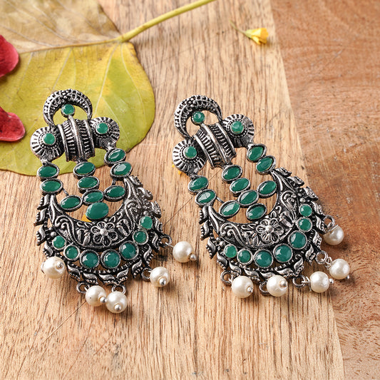 Heritage Bloom pearl stud earrings (Green)