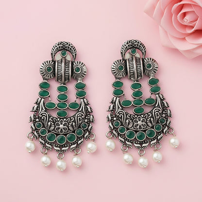 Heritage Bloom pearl stud earrings (Green)