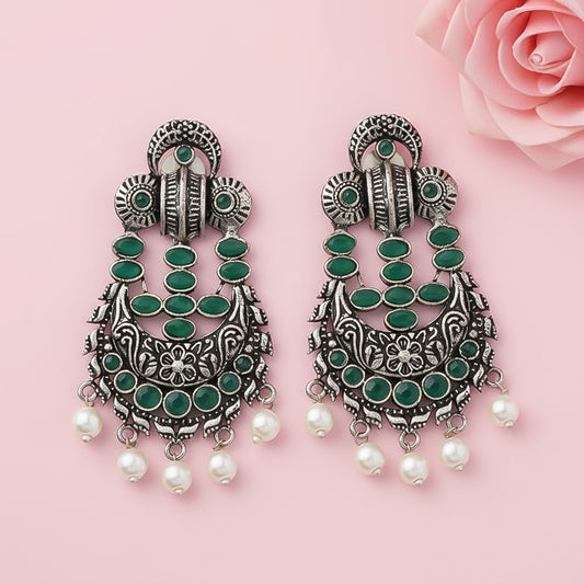 Heritage Bloom pearl stud earrings (Green)