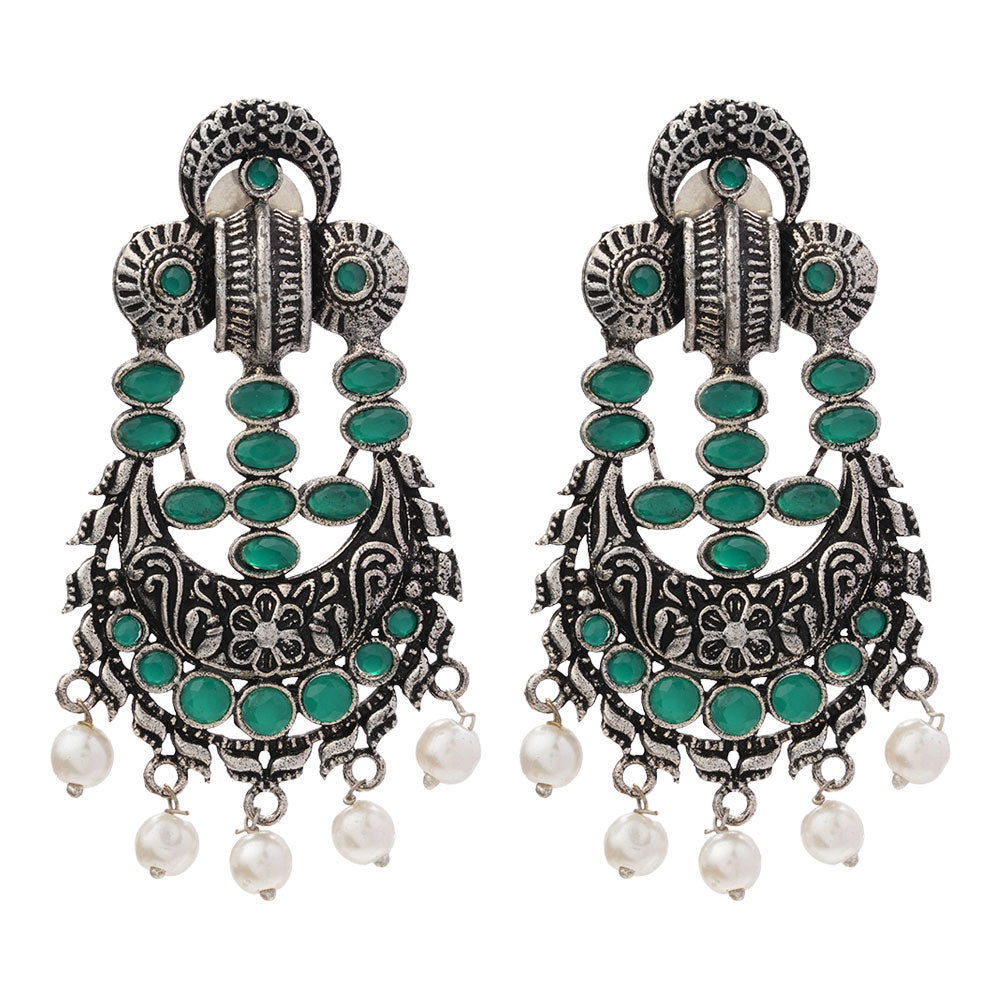 Heritage Bloom pearl stud earrings (Green)