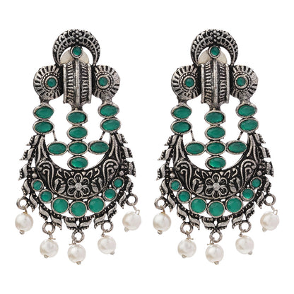 Heritage Bloom pearl stud earrings (Green)