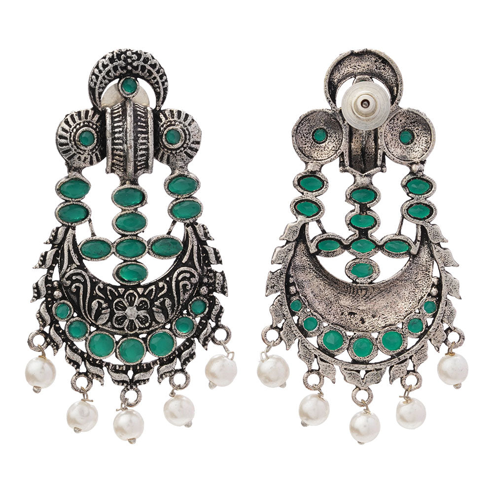 Heritage Bloom pearl stud earrings (Green)