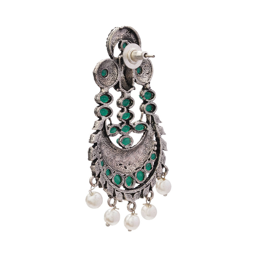 Heritage Bloom pearl stud earrings (Green)