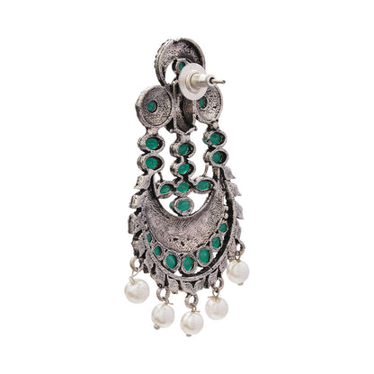 Heritage Bloom pearl stud earrings (Green)