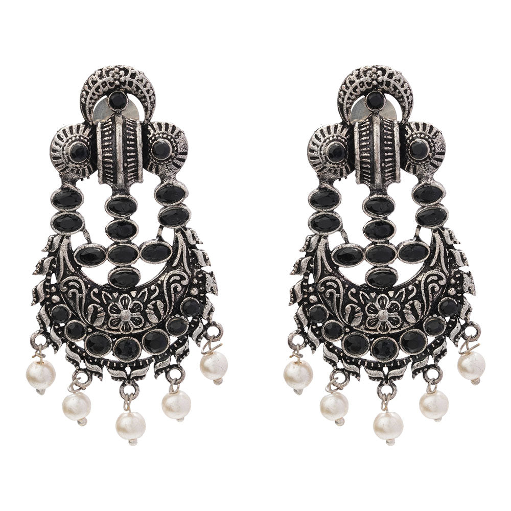 Heritage Bloom pearl stud earrings (Black)