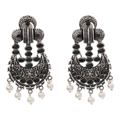 Heritage Bloom pearl stud earrings (Black)