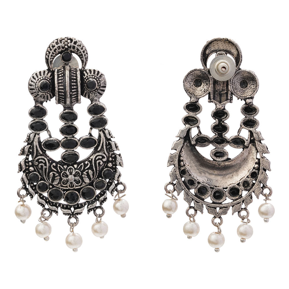 Heritage Bloom pearl stud earrings (Black)