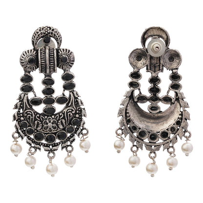 Heritage Bloom pearl stud earrings (Black)