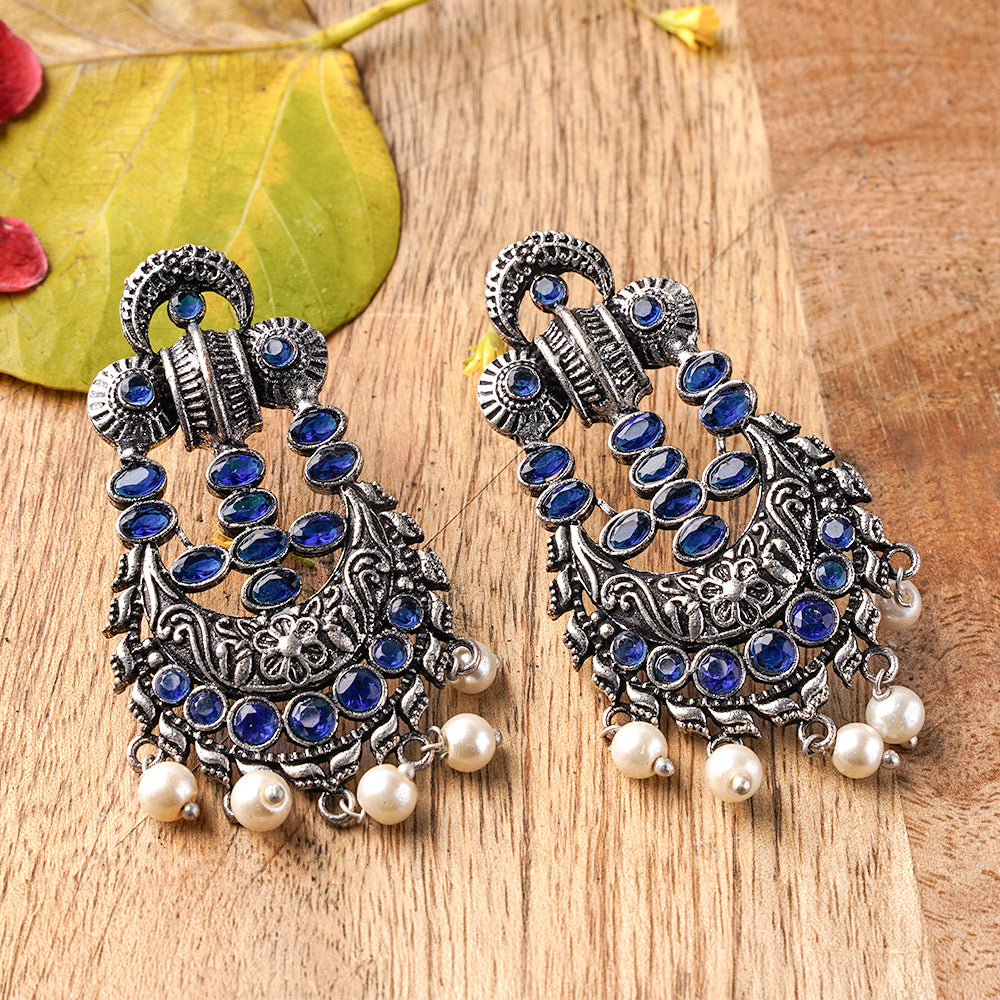 Heritage Bloom pearl stud earrings (Blue)