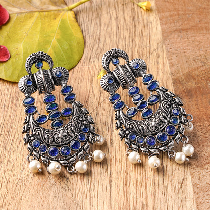 Heritage Bloom pearl stud earrings (Blue)