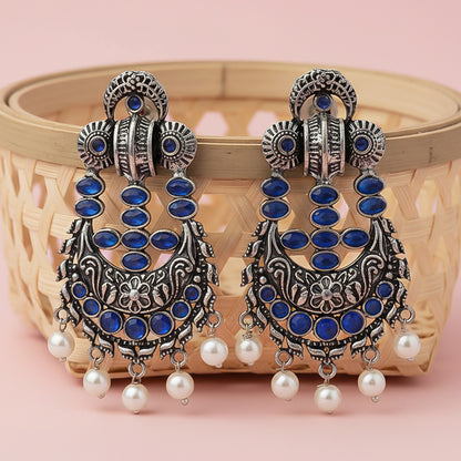 Heritage Bloom pearl stud earrings (Blue)