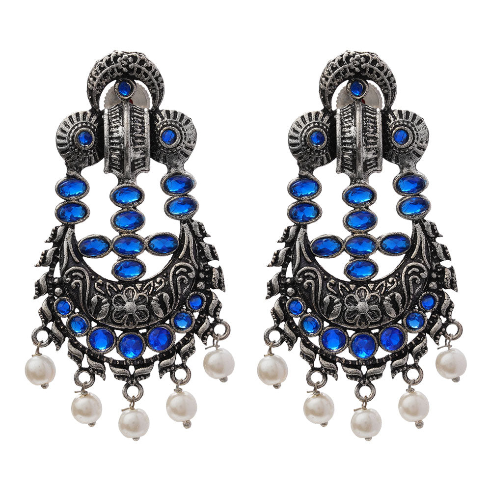 Heritage Bloom pearl stud earrings (Blue)
