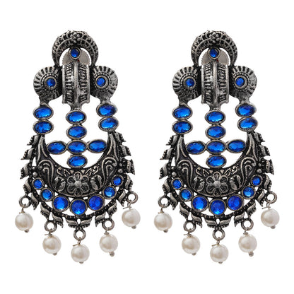 Heritage Bloom pearl stud earrings (Blue)