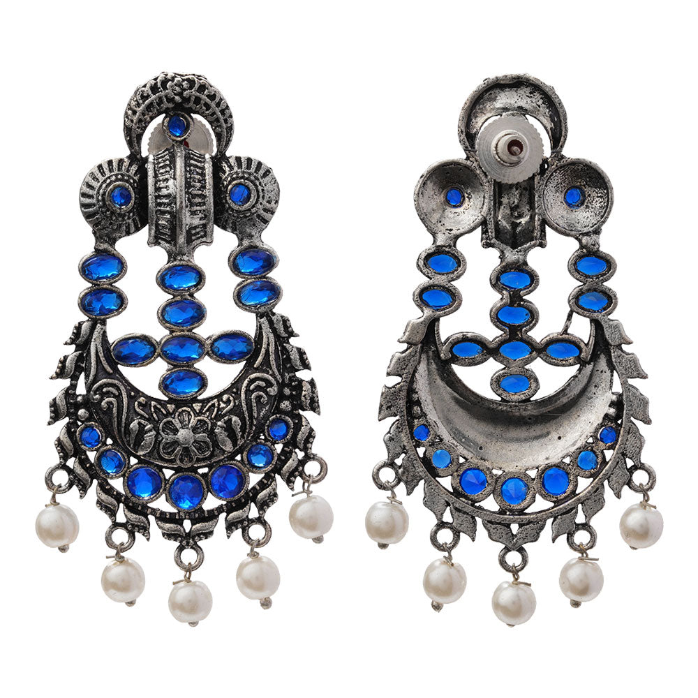 Heritage Bloom pearl stud earrings (Blue)