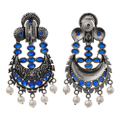 Heritage Bloom pearl stud earrings (Blue)