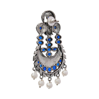 Heritage Bloom pearl stud earrings (Blue)