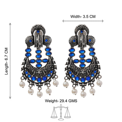 Heritage Bloom pearl stud earrings (Blue)