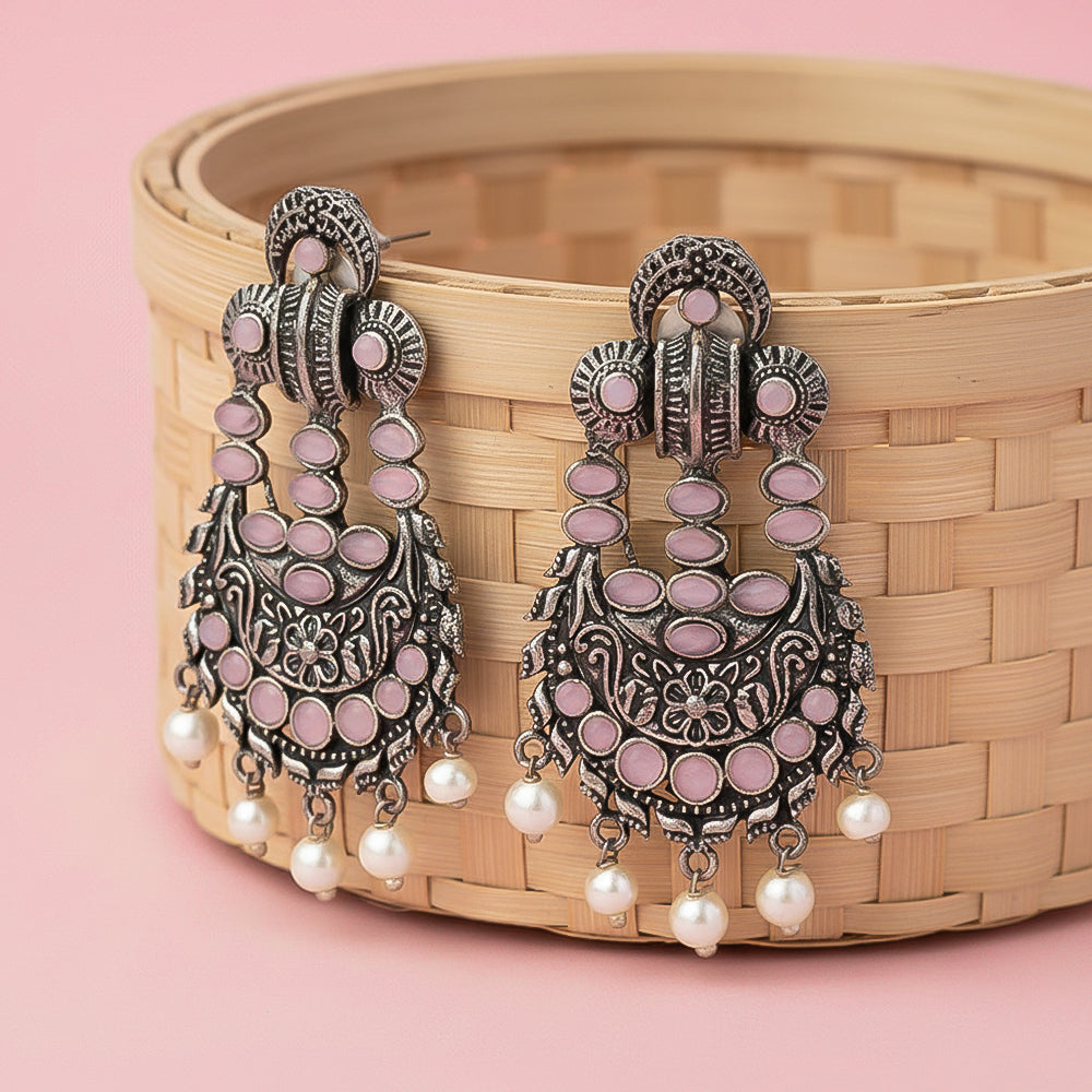 Heritage Bloom pearl stud earrings (Baby Pink)