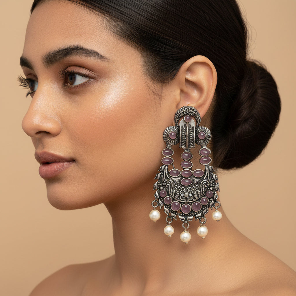 Heritage Bloom pearl stud earrings (Baby Pink)