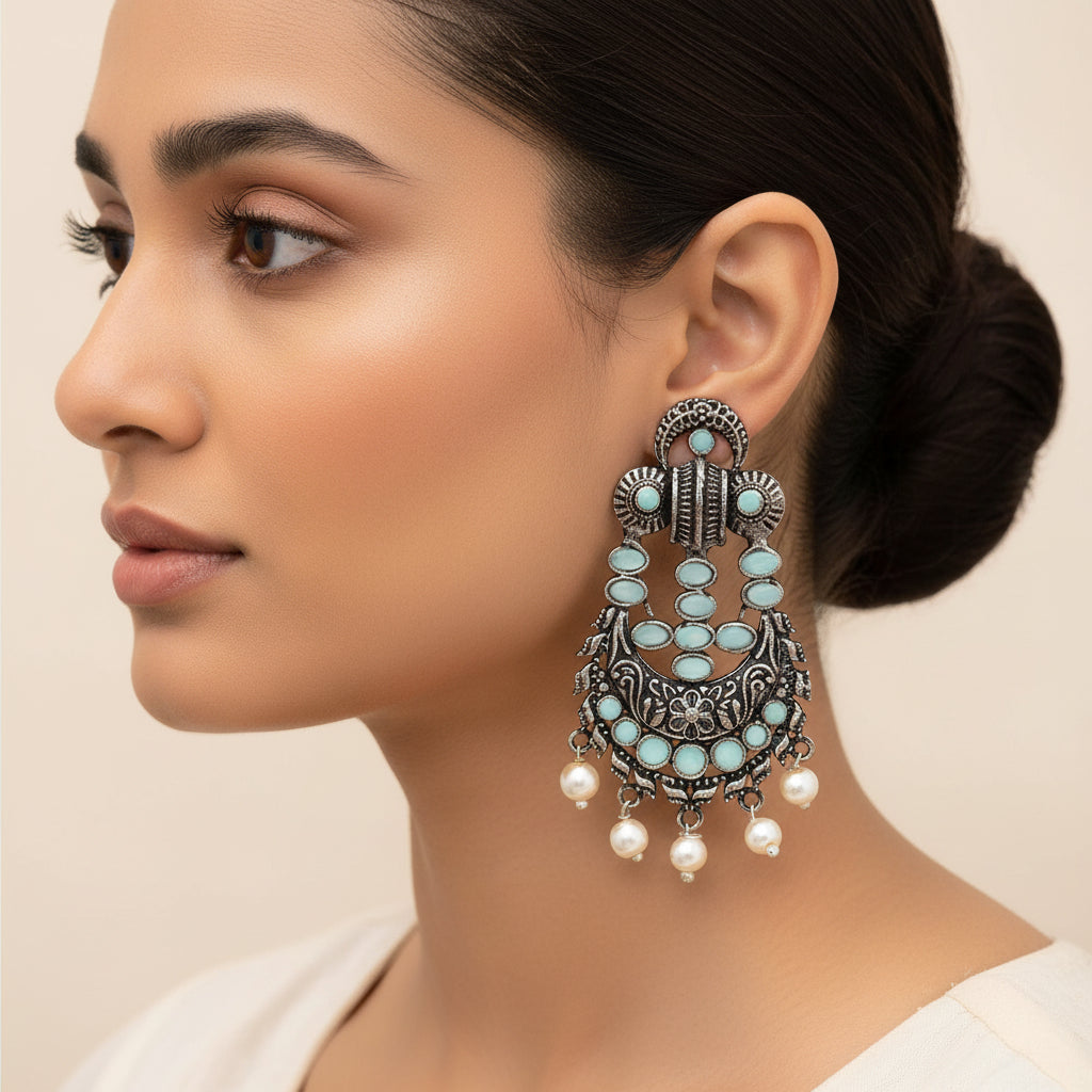 Heritage Bloom pearl stud earrings (Mint)
