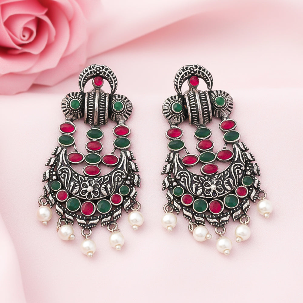 Heritage Bloom pearl stud earrings (Multicolored)