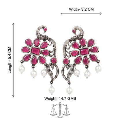 Peacock flower pearl stud earrings (Red)