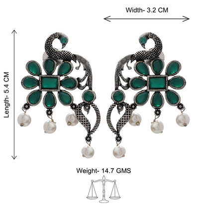 Peacock flower pearl stud earrings (Green)