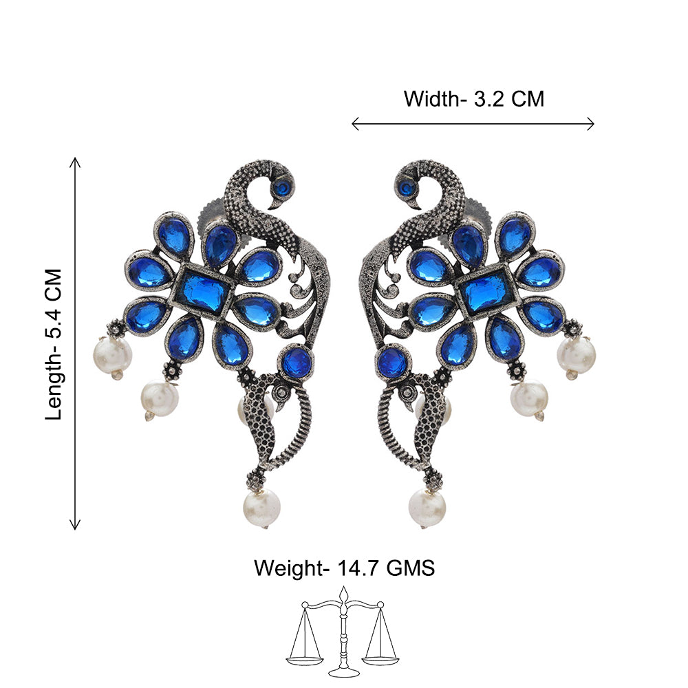 Peacock flower pearl stud earrings (Blue)