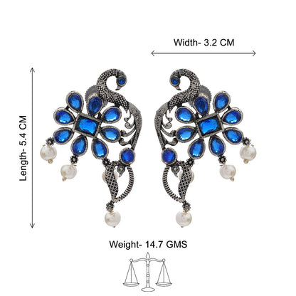 Peacock flower pearl stud earrings (Blue)