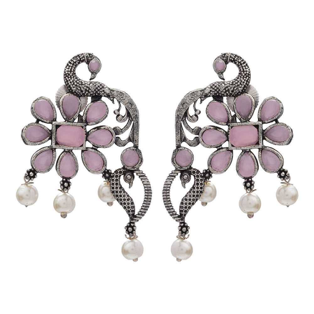 Peacock flower pearl stud earrings (Baby Pink)