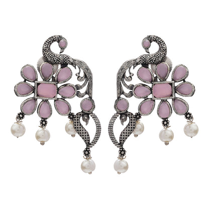 Peacock flower pearl stud earrings (Baby Pink)