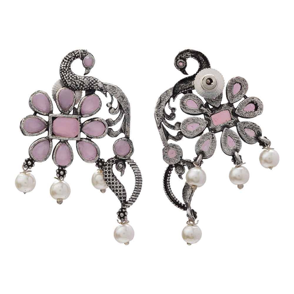 Peacock flower pearl stud earrings (Baby Pink)