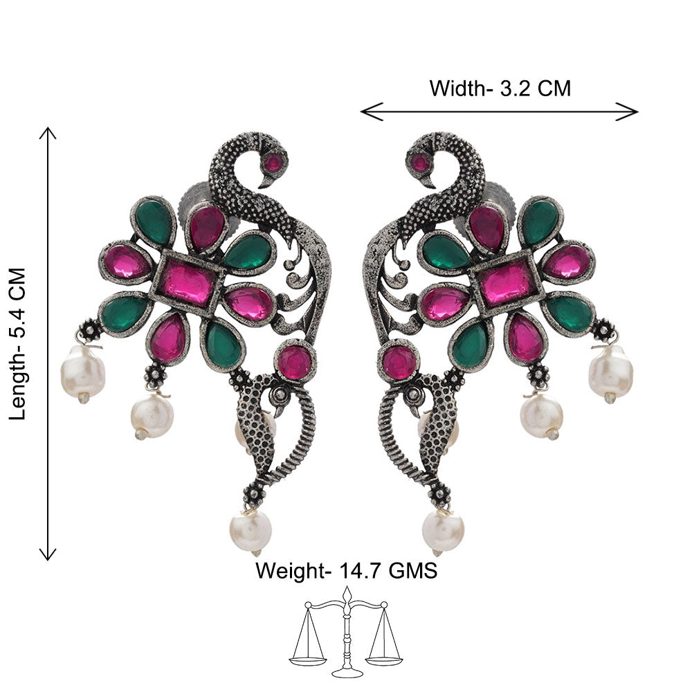 Peacock flower pearl stud earrings (Multicolored)