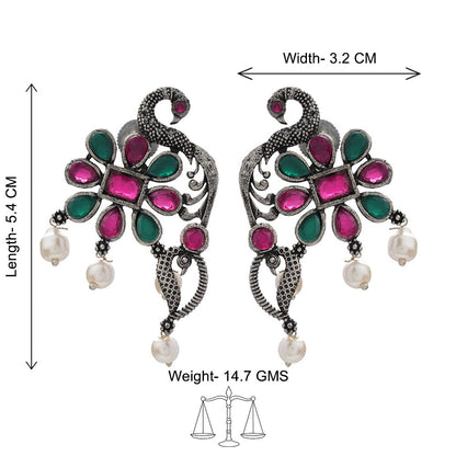 Peacock flower pearl stud earrings (Multicolored)