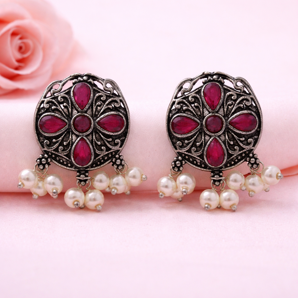 Gem Globe stud earrings (Red)