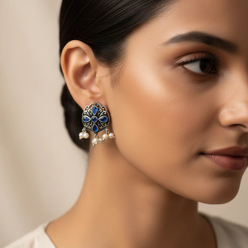Peacock glow stone studded dangler earrings & Gem Globe stud earrings Combo set