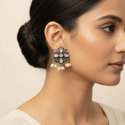 Peacock glow stone studded dangler earrings & Gem Globe stud earrings Combo set