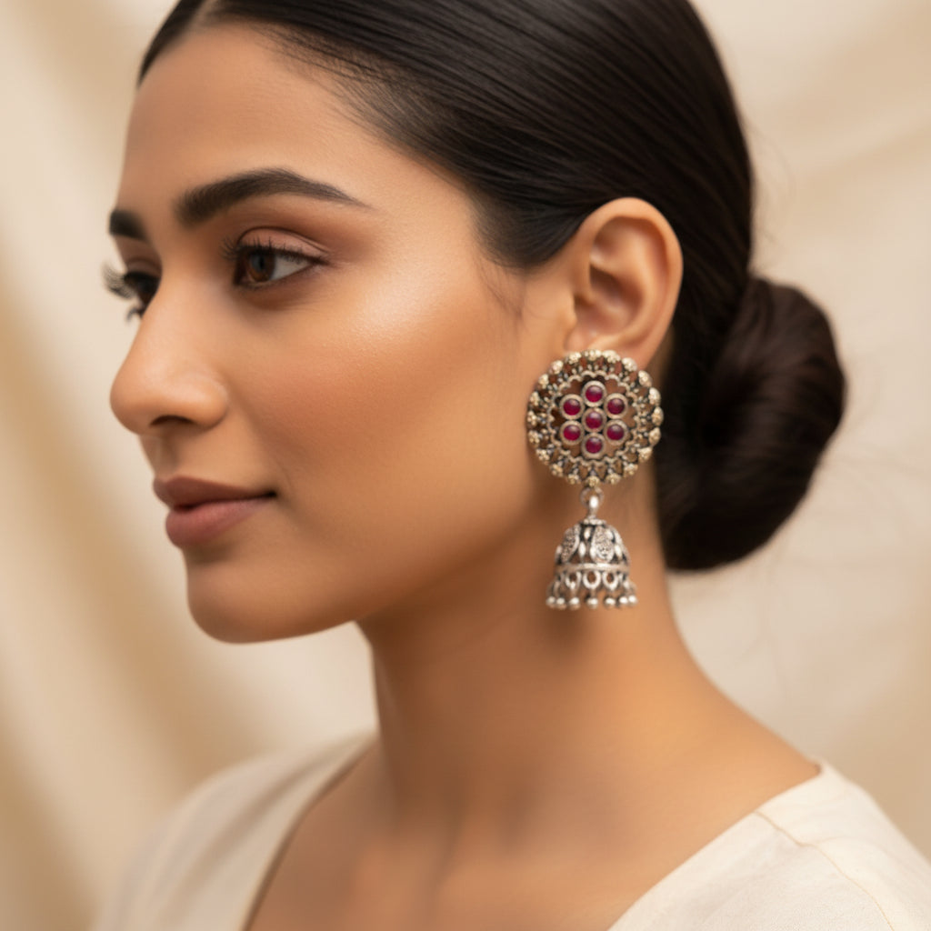 Meena Manjari Jhumki earrings (Red)