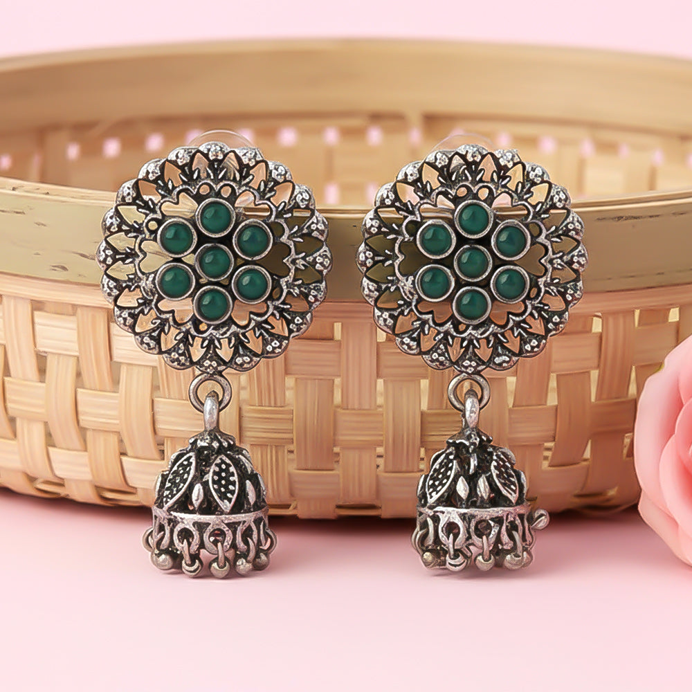 Meena Manjari Jhumki earrings (Green)
