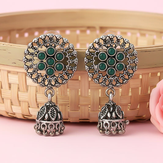 Meena Manjari Jhumki earrings (Green)