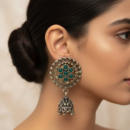 Meena Manjari Jhumki earrings (Green)