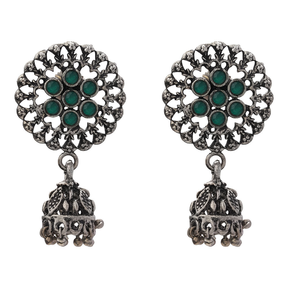 Meena Manjari Jhumki earrings (Green)