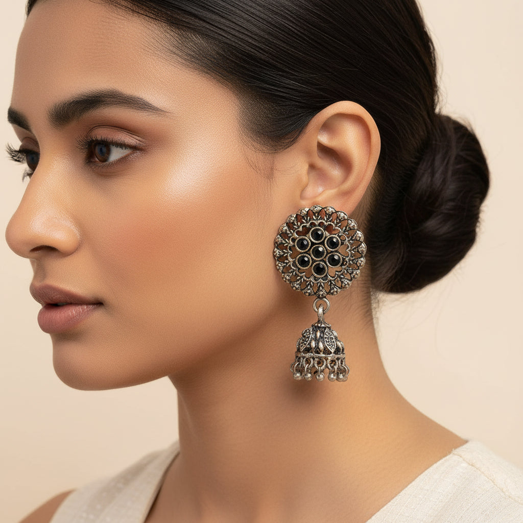 Meena Manjari Jhumki earrings (Black)