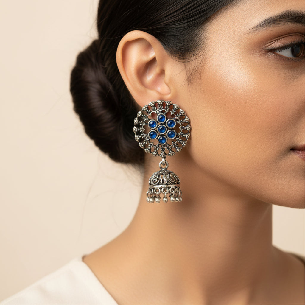 Meena Manjari Jhumki earrings (Blue)