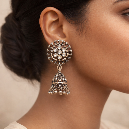 Meena Manjari Jhumki earrings (White)