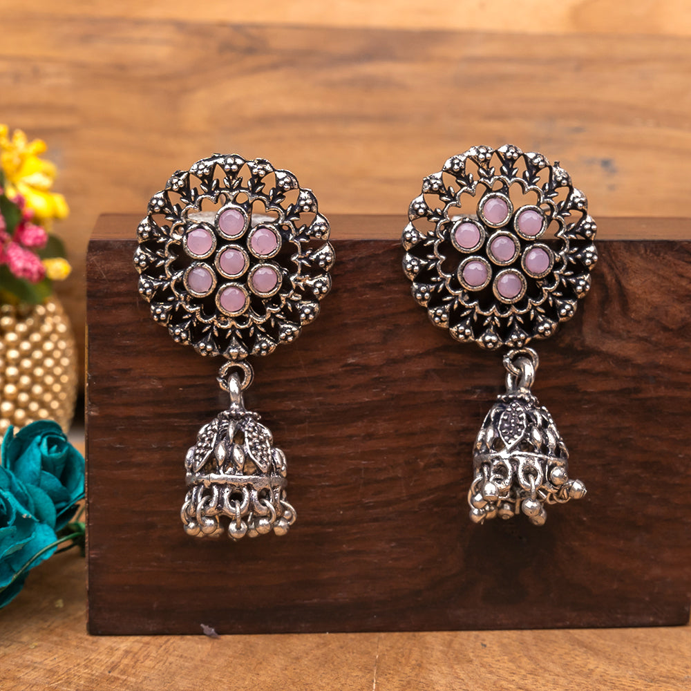 Meena Manjari Jhumki earrings (Baby Pink)