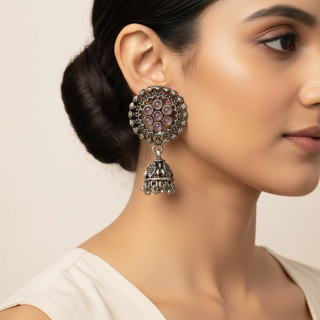 Meena Manjari Jhumki earrings (Baby Pink)