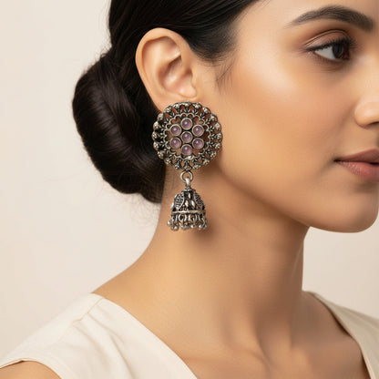 Meena Manjari Jhumki earrings (Baby Pink)