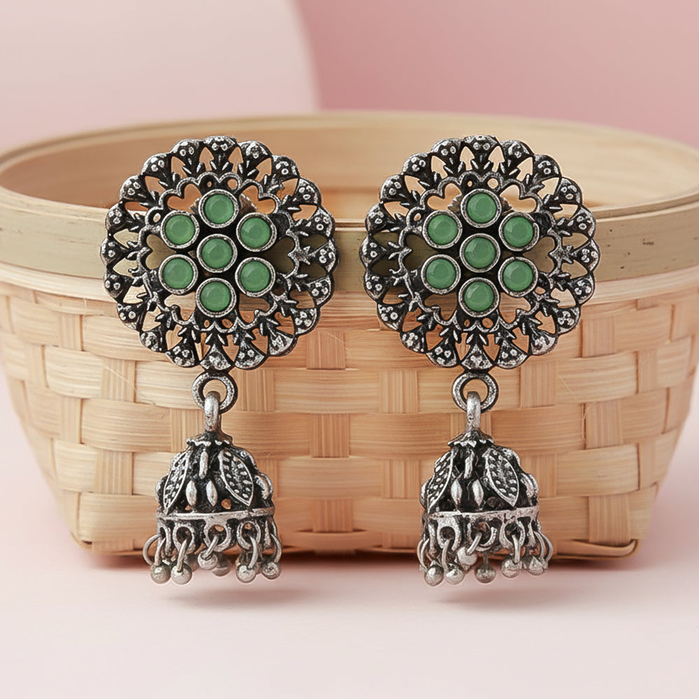 Meena Manjari Jhumki earrings (Pista)
